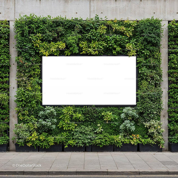 Urban green wall with blank white advertising space JPG Mockup Image