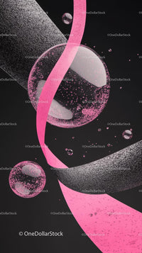 Abstract Pink and Black Cosmic Spheres with Glittery Textures
