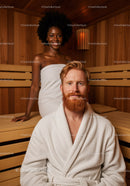 Relaxing Wellness Spa Sauna with Couple in Cozy Wooden Interior