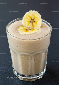 Creamy banana smoothie topped with dried banana slices