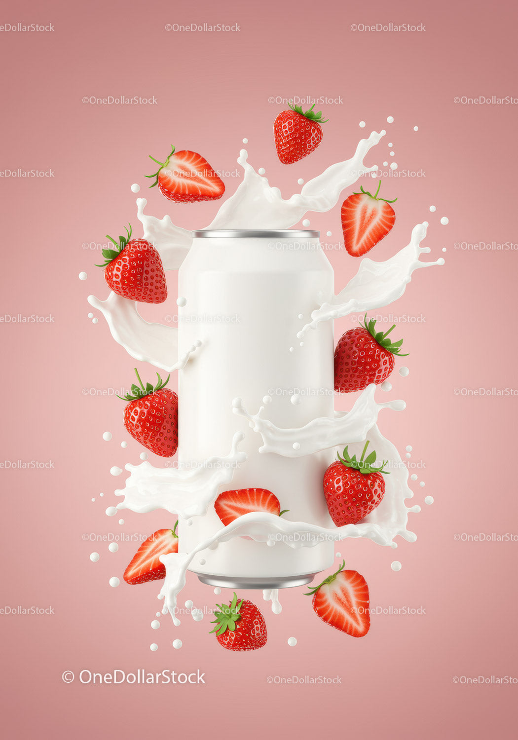 Refreshing Strawberry Splash Around White Beverage Can