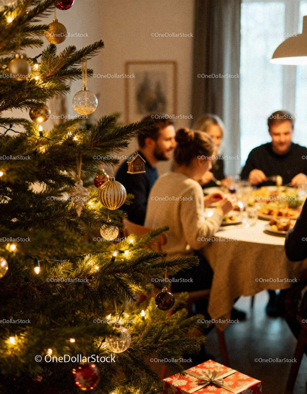 Family enjoying a festive Christmas dinner at home