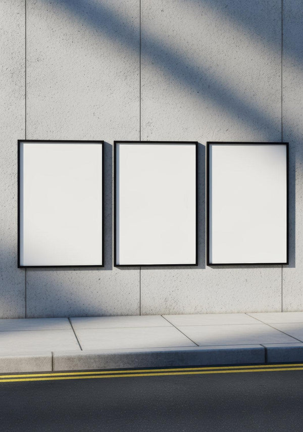 Three Blank Vertical Posters on Urban Concrete Wall JPG Mockup Image