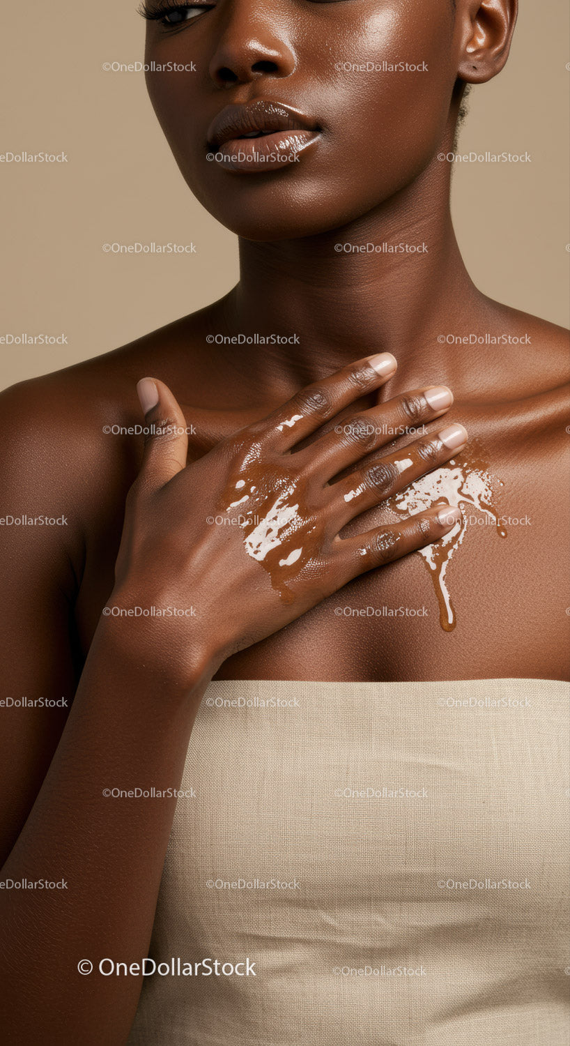 Elegant Black Woman with Glossy Lips and Natural Skin Beauty