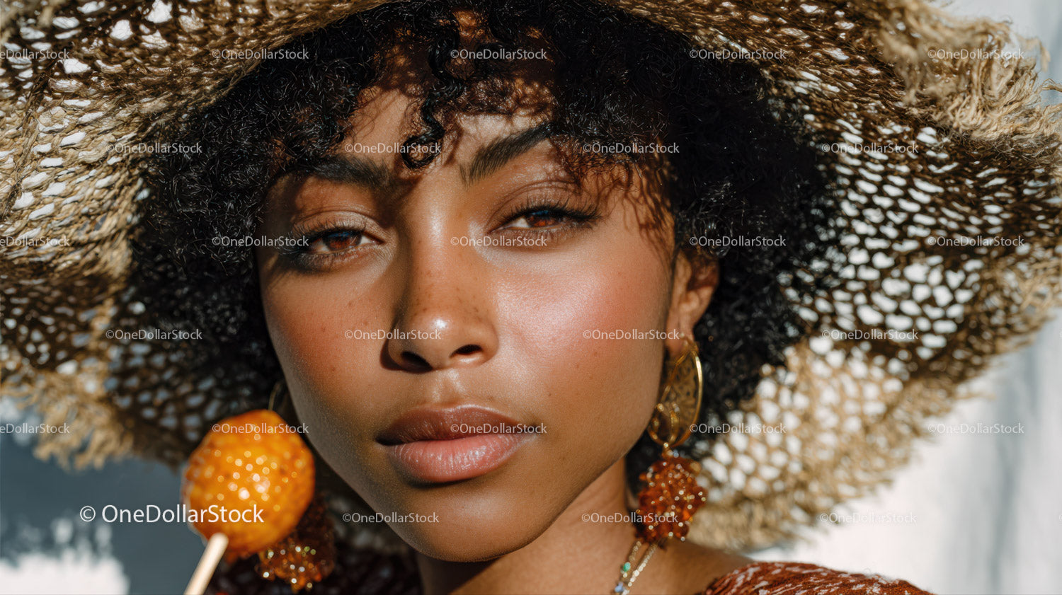 Elegant Woman Wearing Wide Brim Straw Hat with Summertime Style