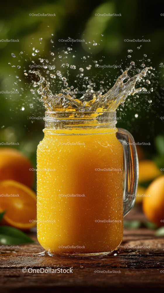 Refreshing Splash of Fresh Orange Juice in Glass Jar