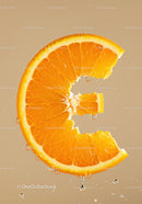 Fresh juicy orange slice shaped like euro symbol