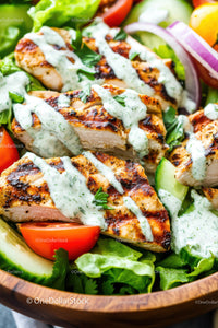 Grilled Chicken Salad with Fresh Vegetables and Herb Dressing