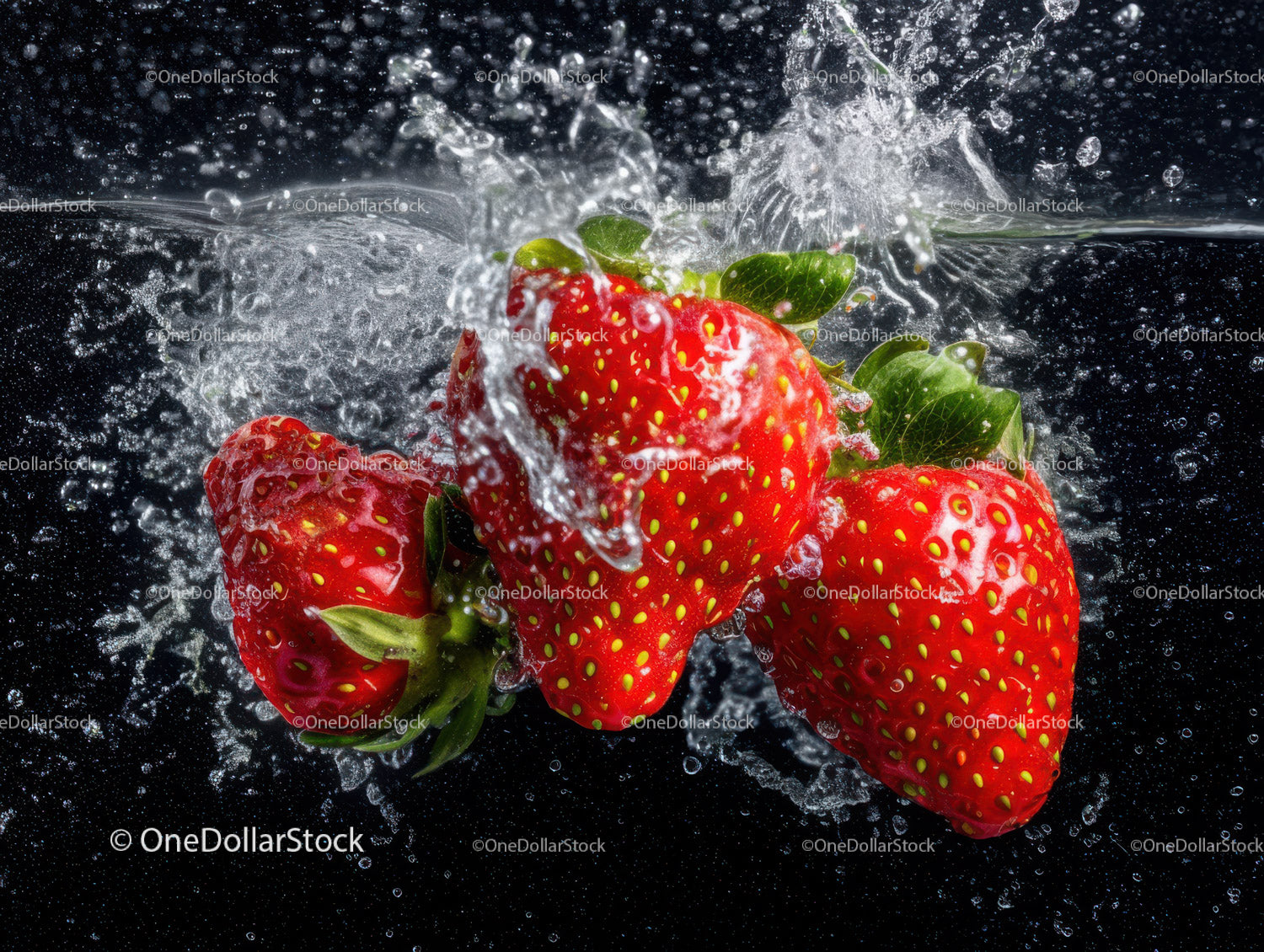 Fresh Strawberries Splashing in Water with Vibrant Red Color