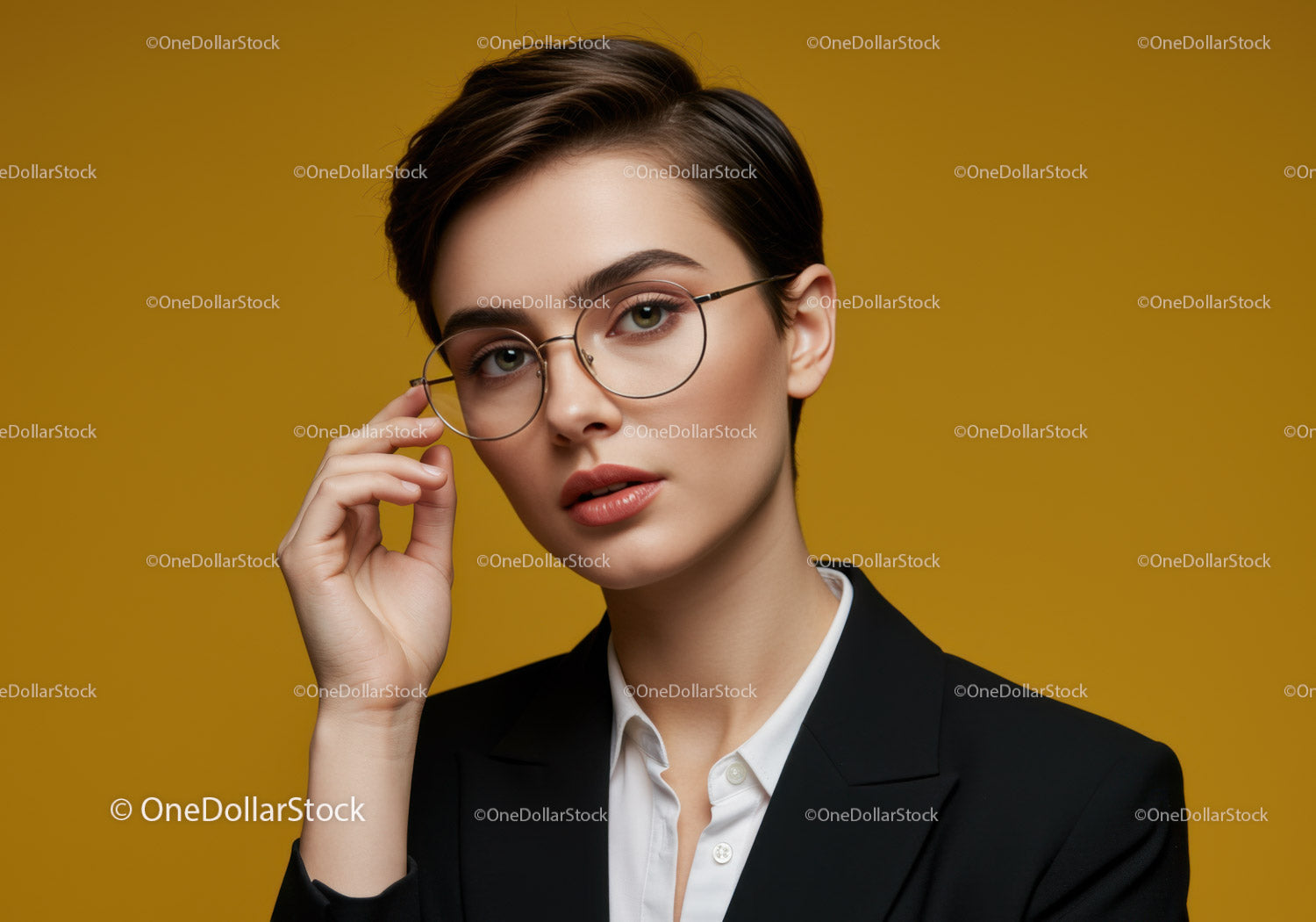 Professional Woman Wearing Stylish Glasses in Elegant Portrait