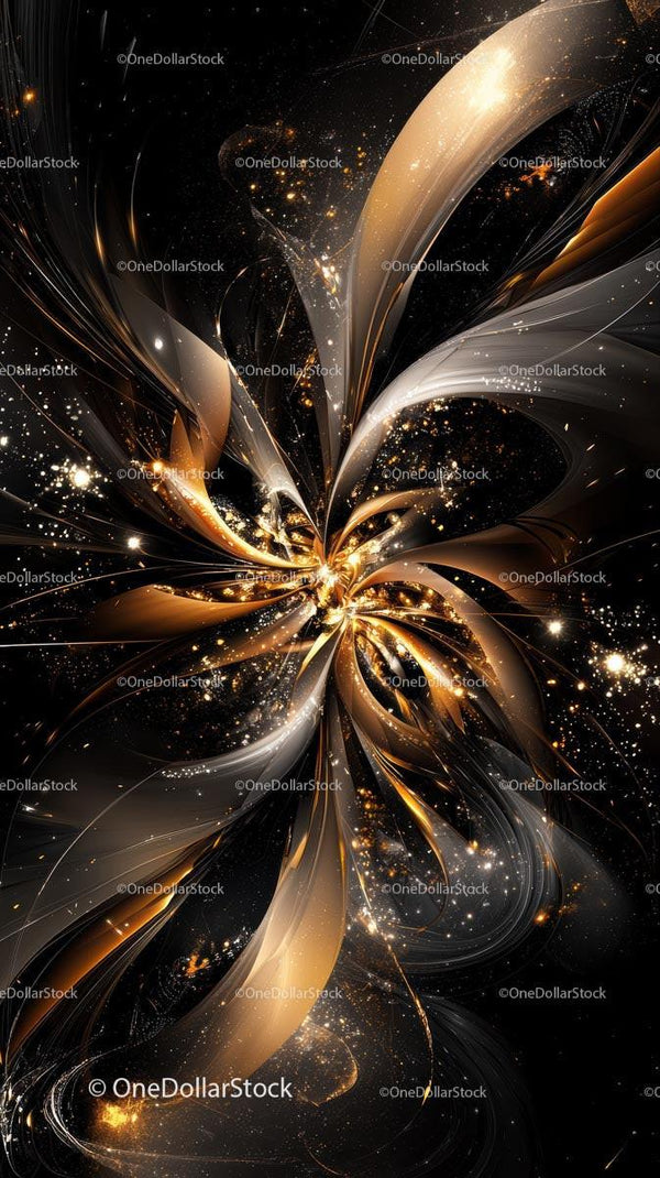 Abstract Golden Cosmic Explosion with Sparkling Stars and Light Trails