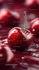 Juicy Red Cherry with Water Droplets in Close-Up Macro
