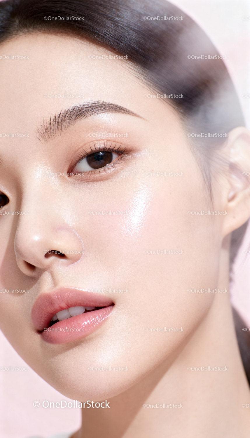 Closeup of natural flawless glowing skin on young woman