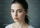 Striking Close-up of Woman with Blue Eyes and Natural Beauty
