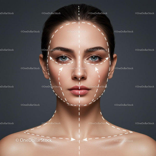 Professional Facial Treatment Concept with Line Annotations on Woman's Face