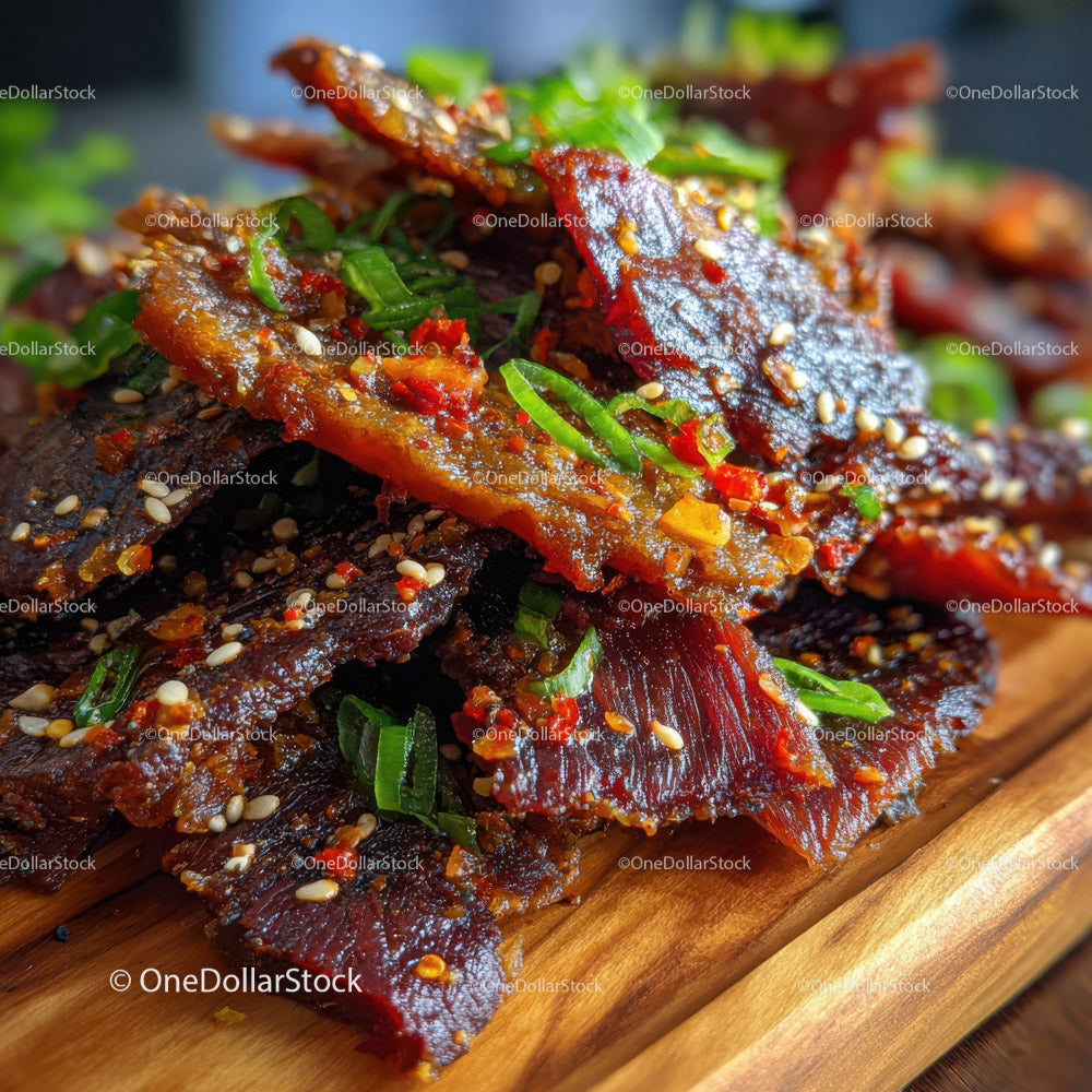 Spicy Beef Jerky with Green Onions and Sesame Seeds