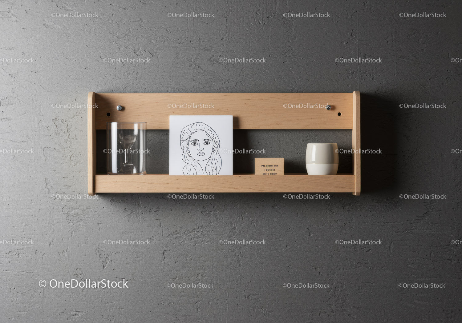 Modern Wooden Wall Shelf with Ceramic Cup and Glass Tumbler
