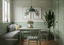 Serene Green Dining Nook with Botanical Artwork and Indoor Plants