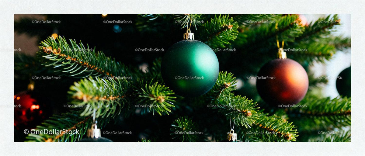Close-up of decorated Christmas tree with baubles