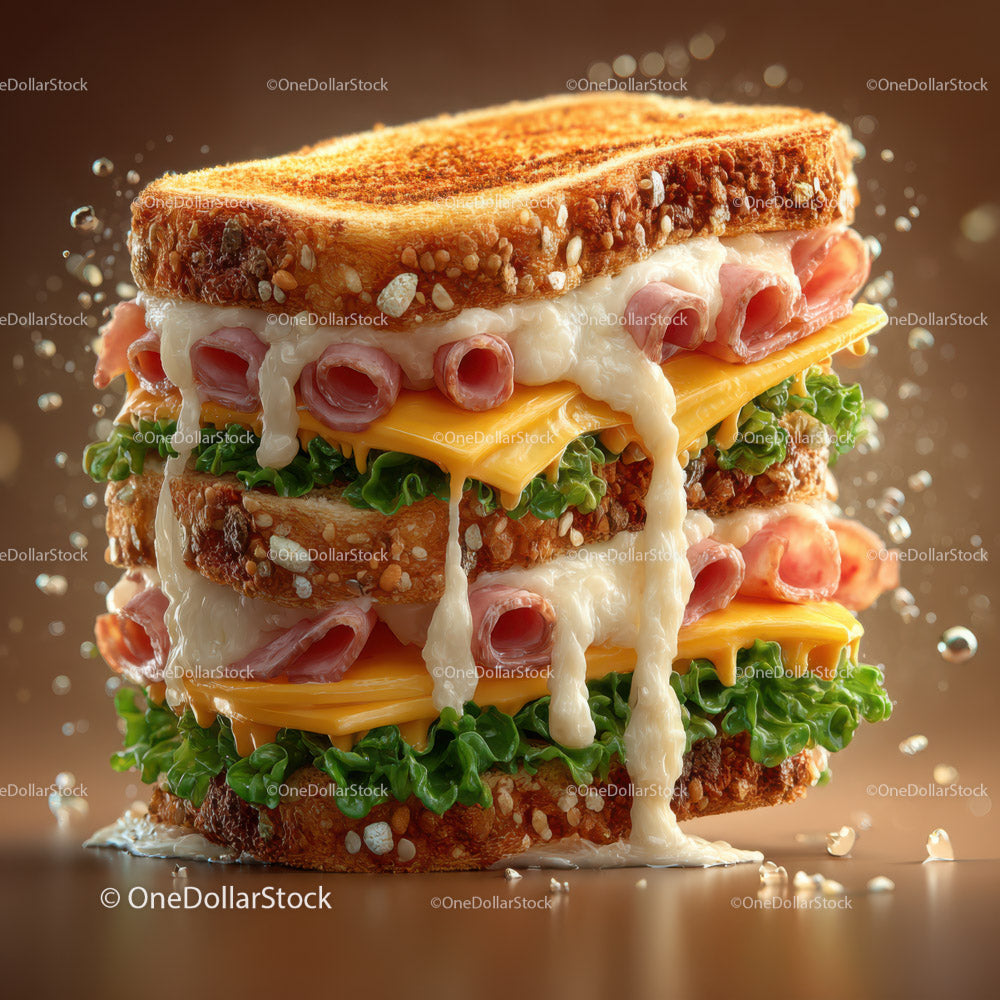 Delicious Grilled Cheese Sandwich with Ham and Lettuce