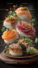 Assorted Sushi Platter with Fresh Fish and Garnishes