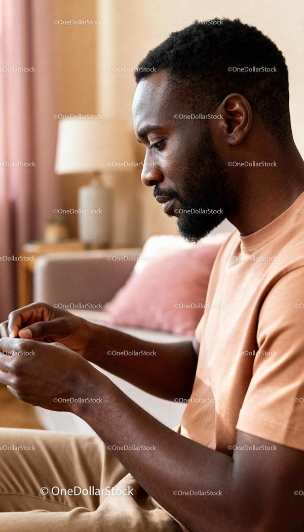 Focused young man concentrating on task indoors