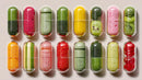 Colorful Herbal Supplement Capsules in Clear Plastic Bottles for Health
