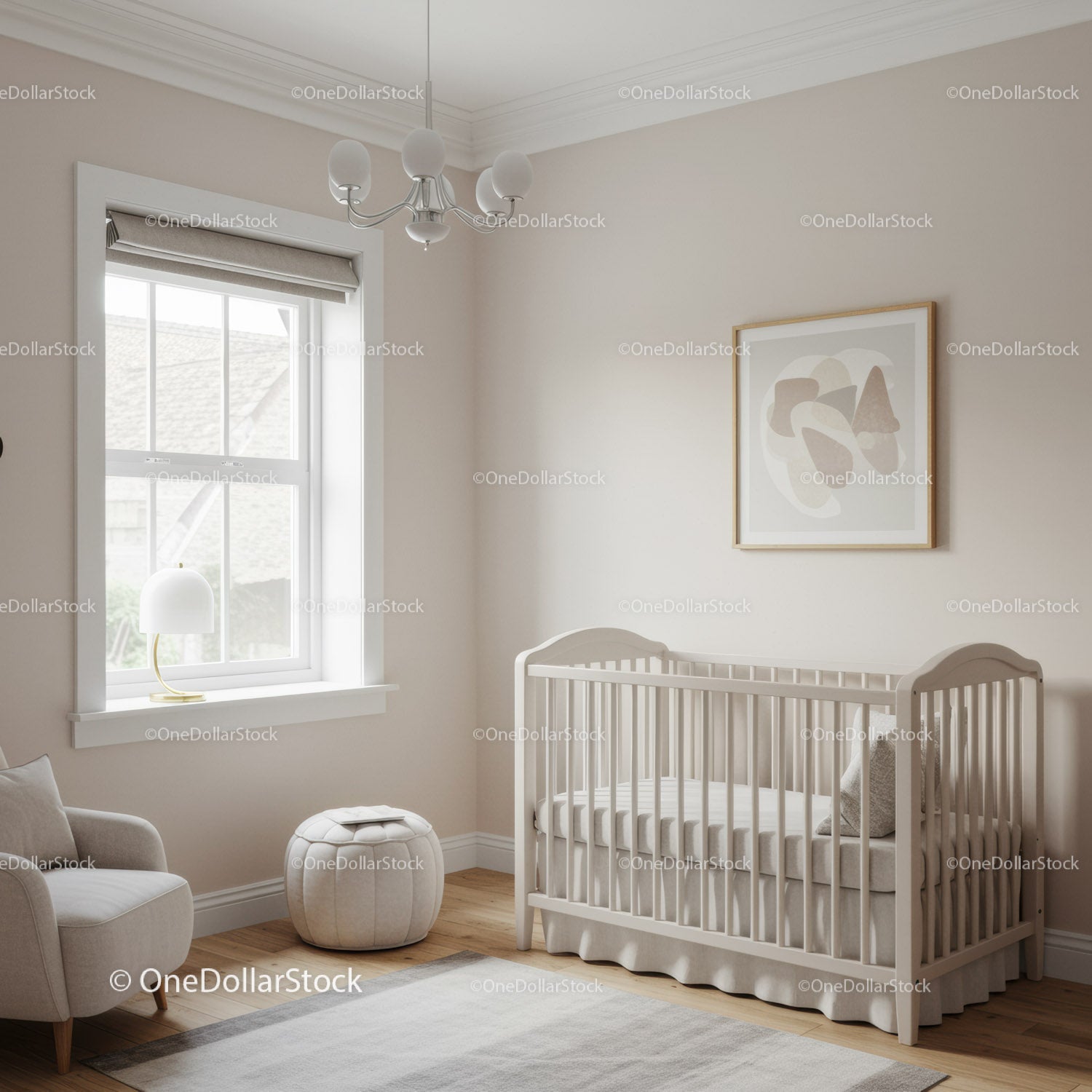 Modern Nursery Room with White Baby Crib and Minimalist Decor