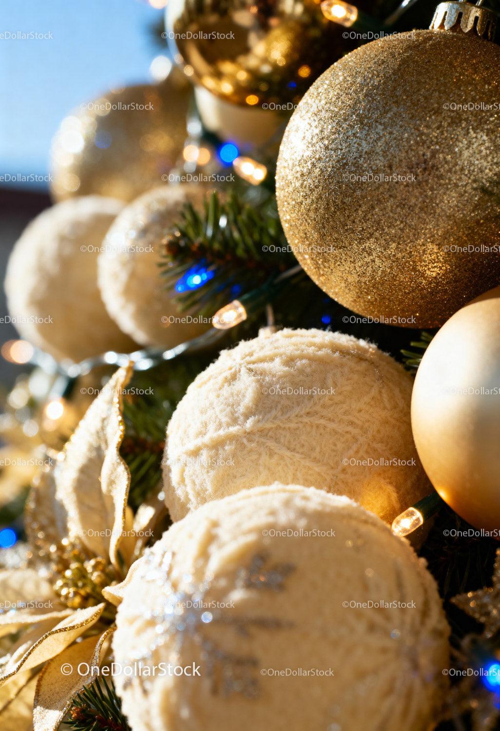 Cozy Cream and Gold Christmas Ornaments on Tree