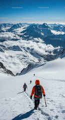 Snowy Mountain Climbing Adventure with Group of Hikers