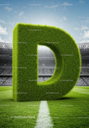 Large Grass Letter D on Soccer Field With Stadium