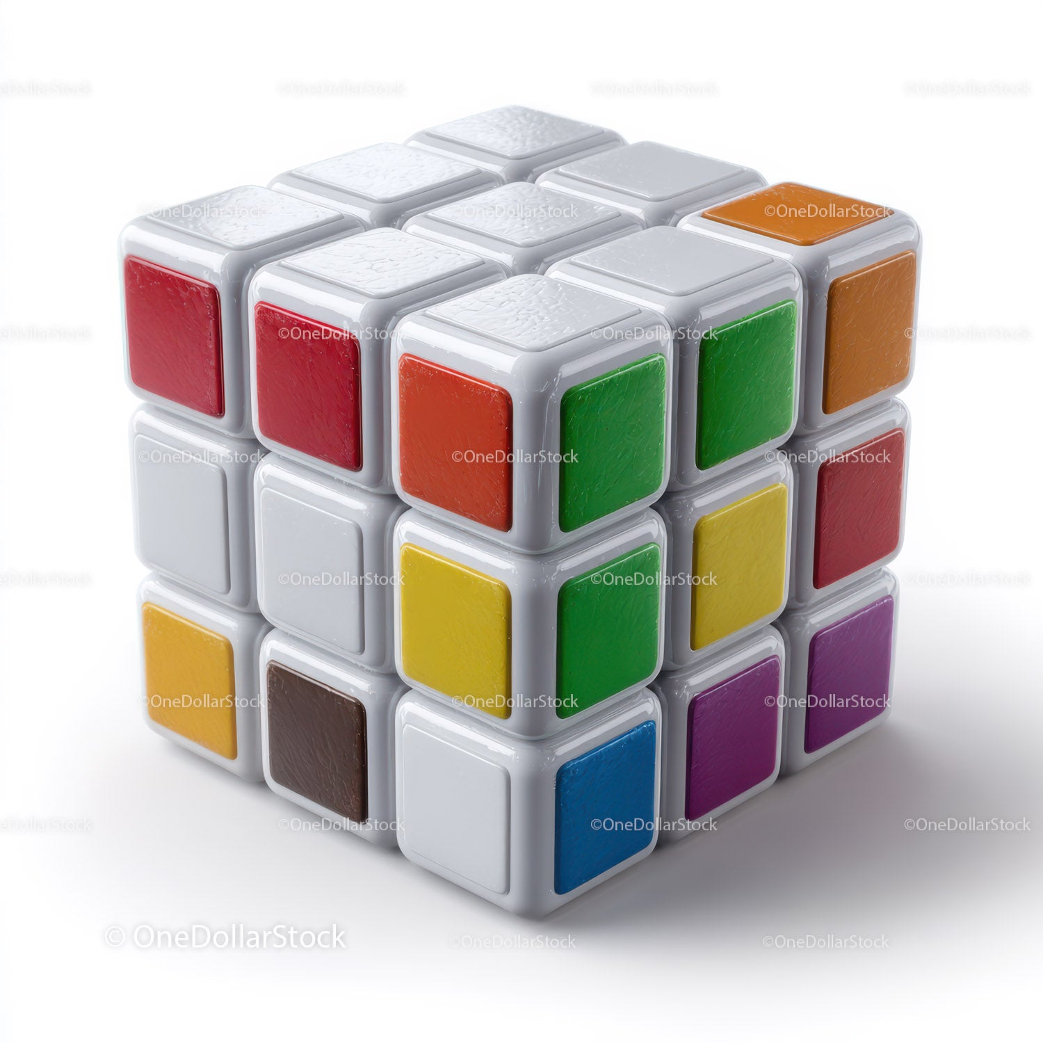 Colorful Rubik's Cube with Vibrant Red, Blue, Green, Yellow, and White Colors