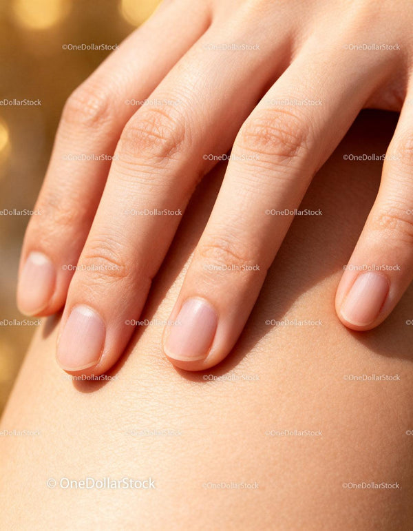 Close up of a hand resting softly on smooth skin