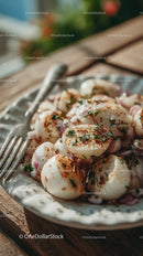 Marinated Quail Eggs with Red Onion and Cilantro on Rustic Plate