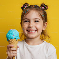 Happy little girl enjoying colorful ice cream cone