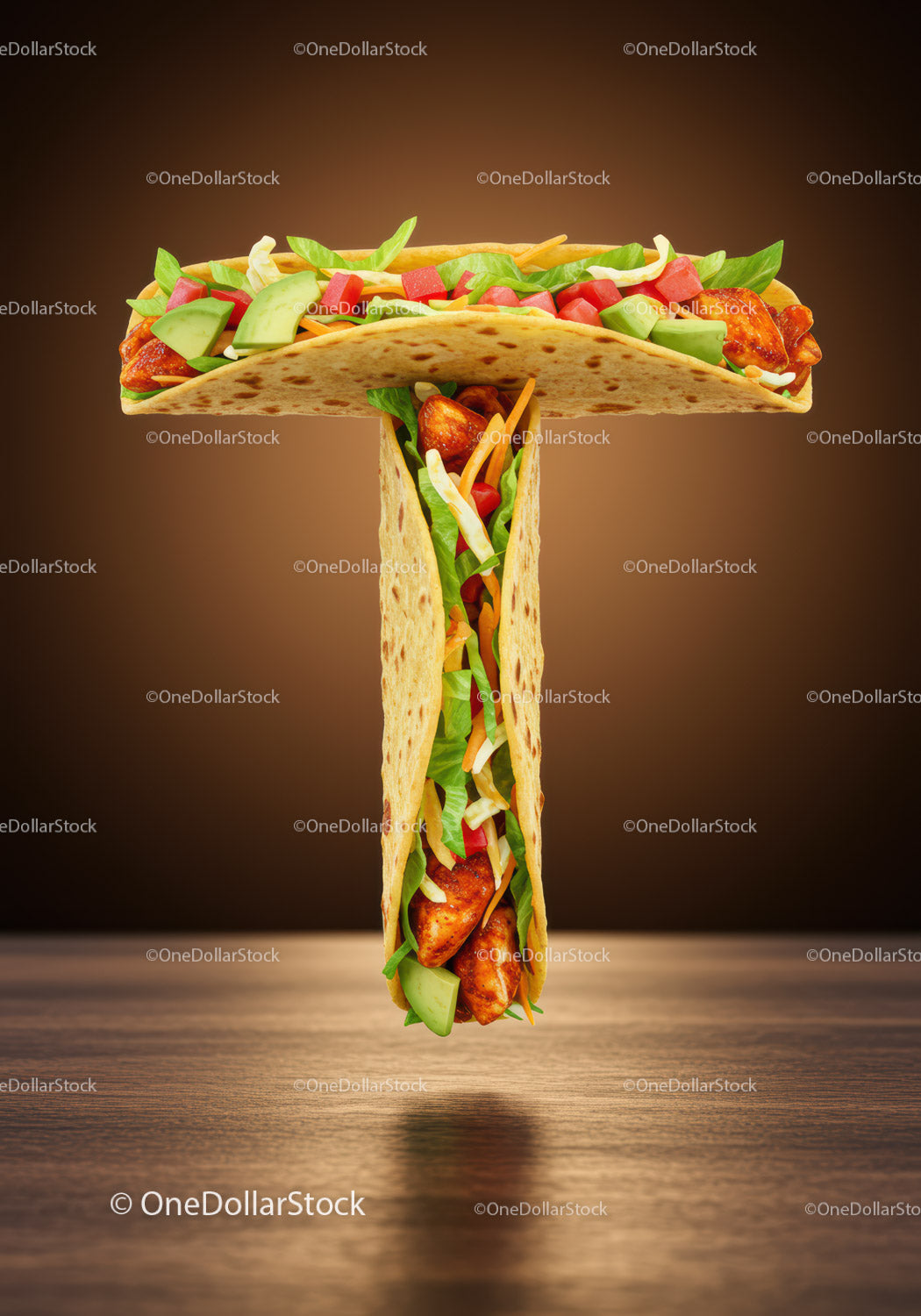 Taco Arranged in T Letter with Fresh Ingredients