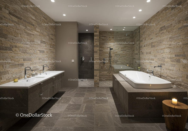 Modern Bathroom with Walk-in Shower and Bathtub in Elegant Stone Finish