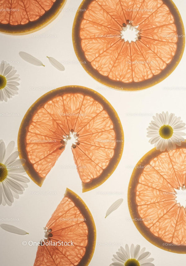Fresh Grapefruit Slices with Delicate Daisy Flowers