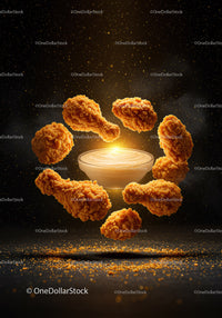 Golden Fried Chicken Drumsticks Surrounding Creamy Dip