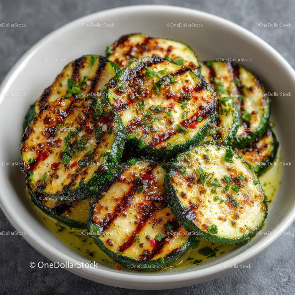 Grilled Zucchini Slices on Black Slate Plate with Char Marks