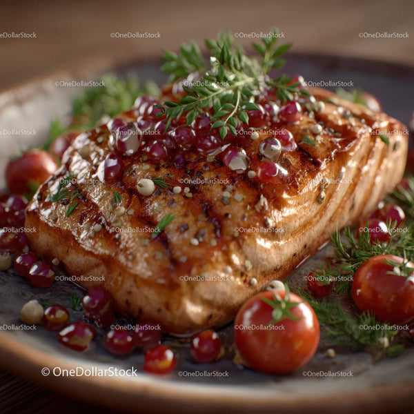 Gourmet Salmon Fillet with Cherry Tomatoes and Herb Garnish
