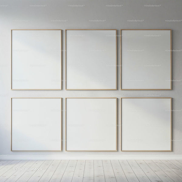 Minimalist Blank Frames Displayed on White Wall JPG Mockup Image