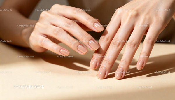 Zbliżenie eleganckich rąk z naturalnym manicure