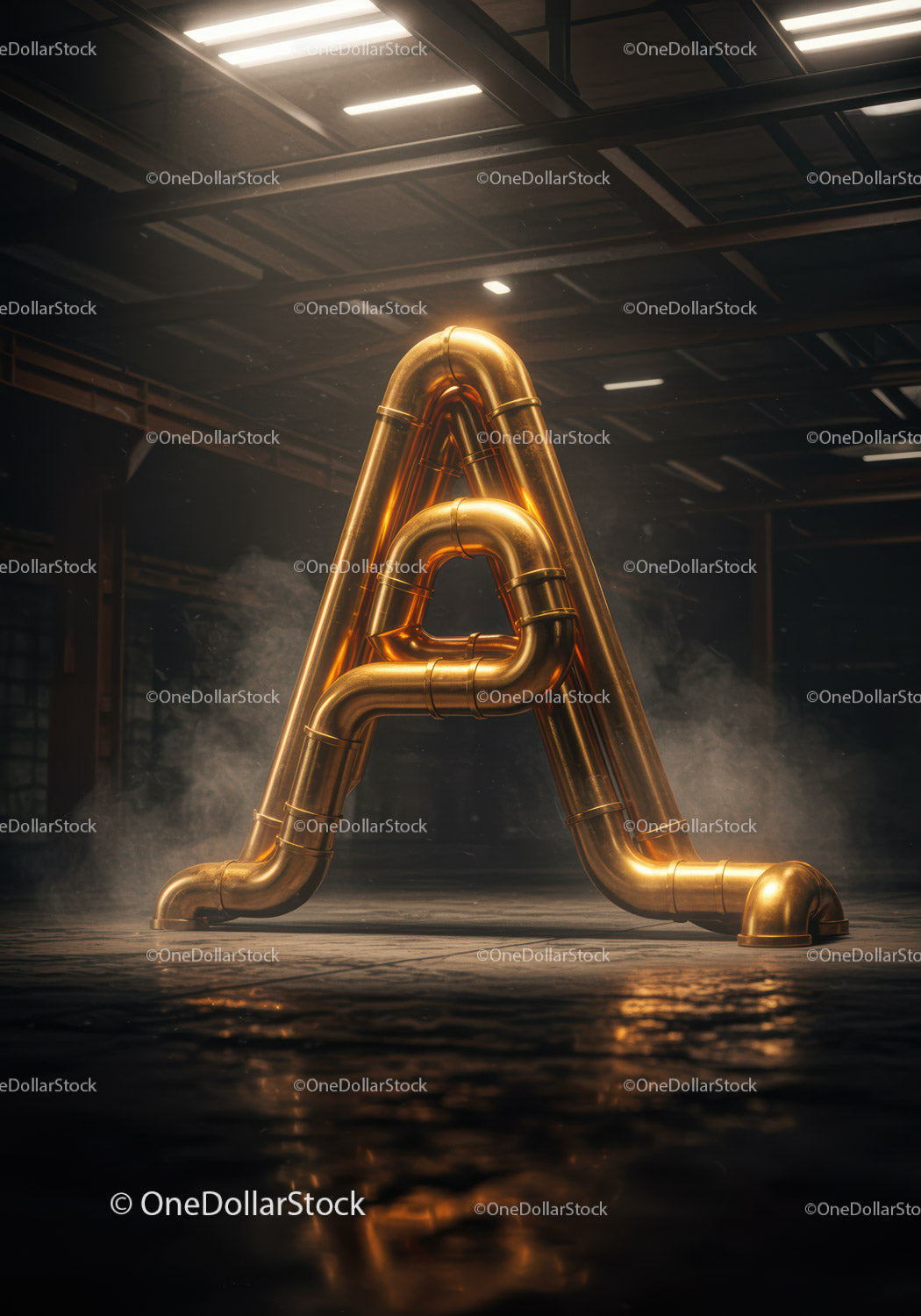 Industrial Metallic Letter A in Atmospheric Setting