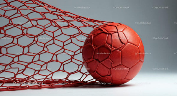 Red Soccer Ball with Goal Net on a Neutral Background