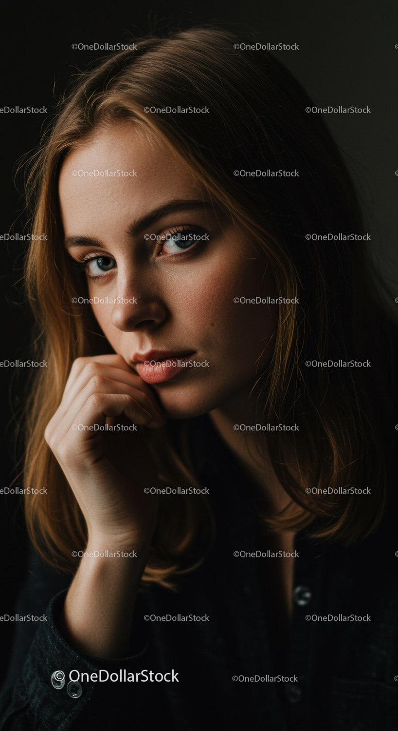 Young woman with thoughtful gaze and natural light