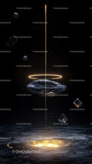 Futuristic Space Scene with Glowing Light and Cosmic Debris