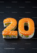 Sushi Rolls Shaped as Number Twenty with Salmon