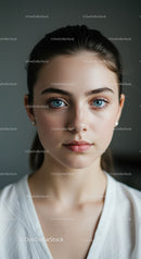 Young Woman with Bright Blue Eyes and Elegant Earrings