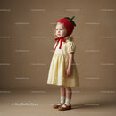 Toddler in Yellow Dress and Red Strawberry Hat